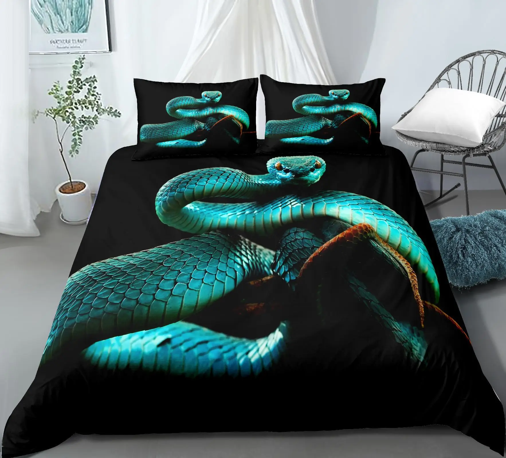 3D Snake Style Print Bedding Set for Bedroom Soft King Size Duvet Cover Bedspreads Comefortable Quilt with Pillowcase Kids Adult