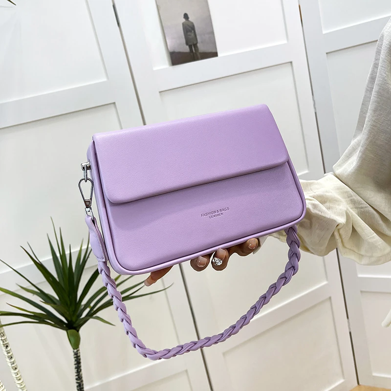 

Purple Bag Designer Woving Shoulder Strap Underarm Bag For Women 8 Color Small Pu Leather Falp Messenger Bag Lay Fashion Clutch