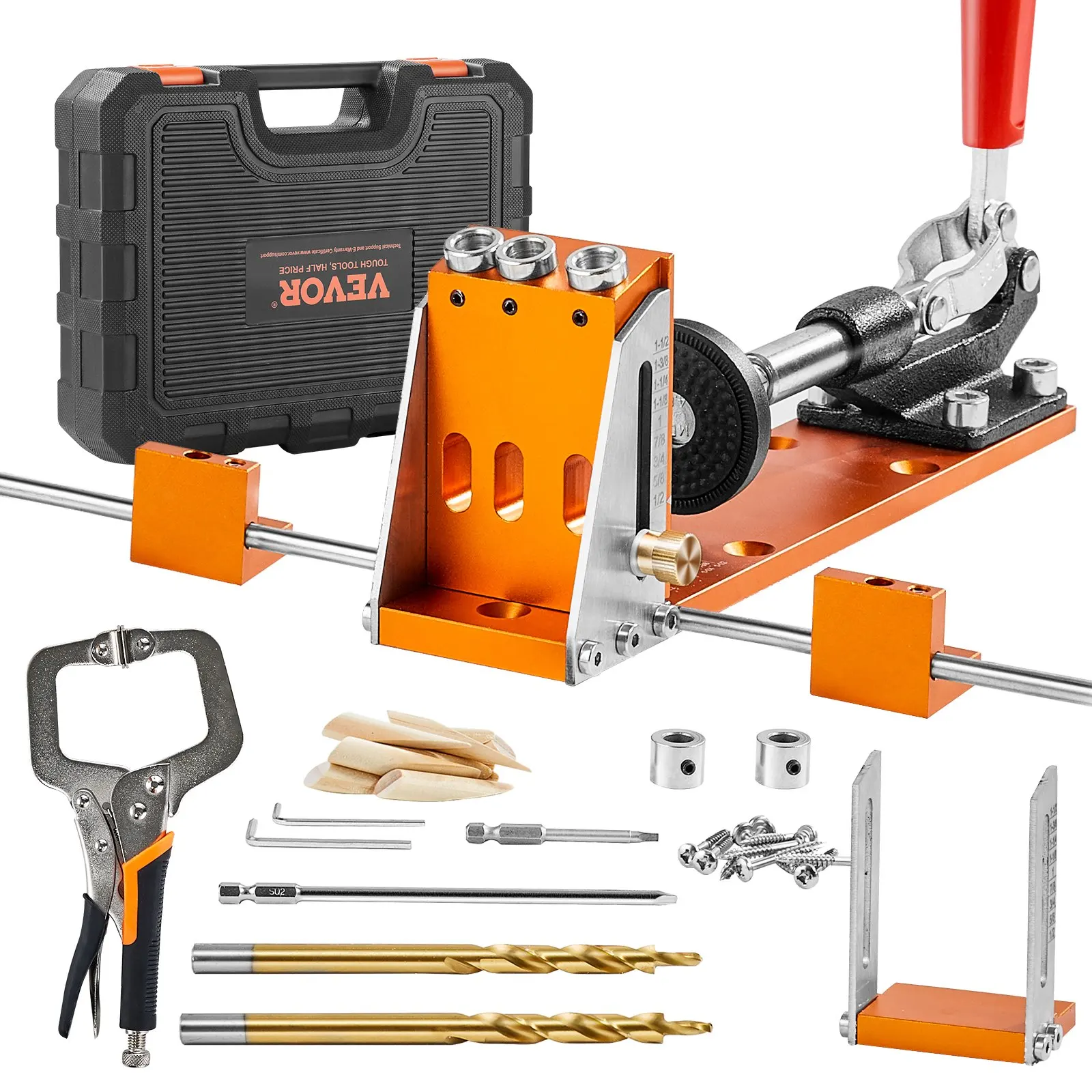 

SIHAO 30 Pcs Pocket Hole Jig Kit Adjustable & Easy to Use Pocket Hole Jig System with Step Drills Wrenches Drill Stop Rings