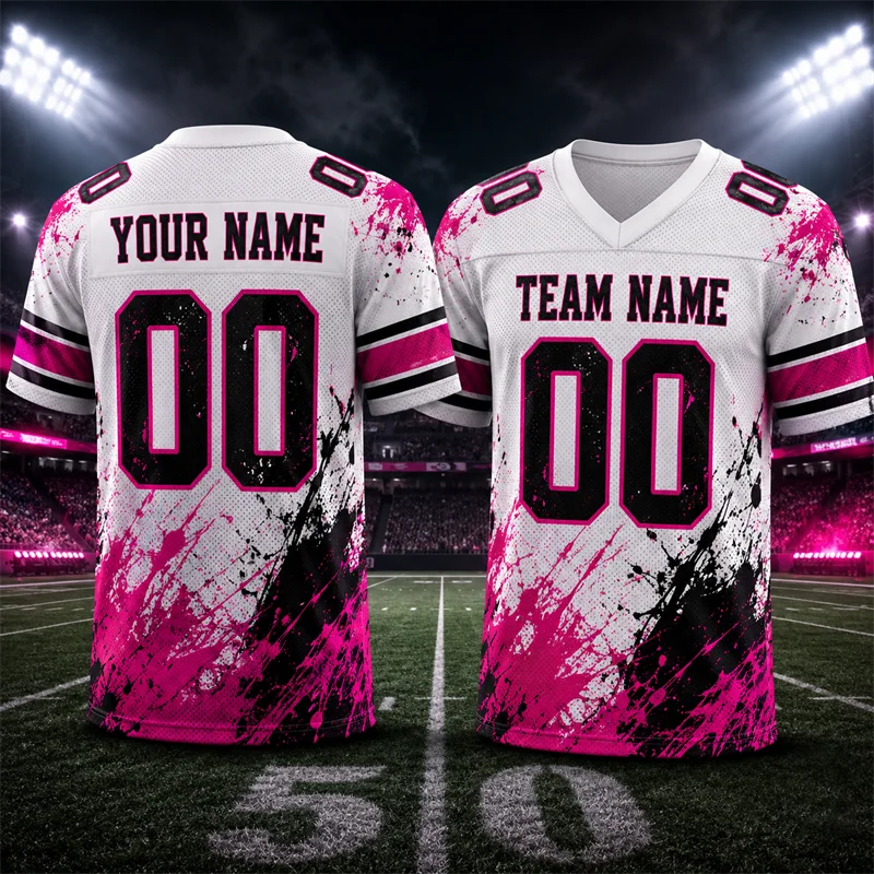 Retro Mens Football Jersey Fashion Summer Custom Name Team Name Number V Neck Rugby T Shirts Loose Breathable Sports Tees Tops