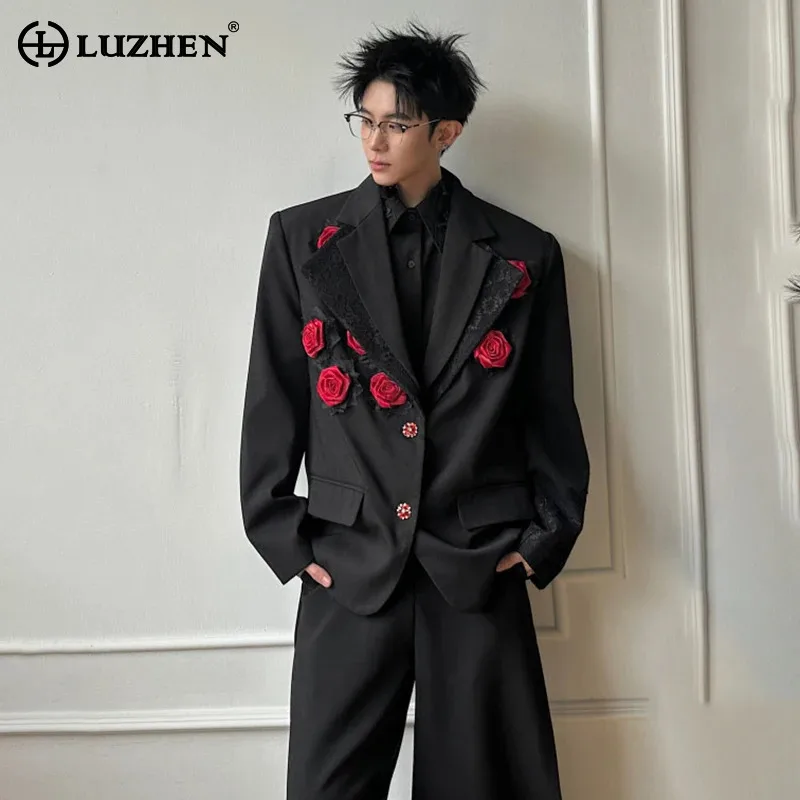 LUZHEN Patchwork Layer Neck Three-dimensional 2026 Design Blazer Double Coat Men's Fashion Handsome Elegant Luxury Jacket JY9013