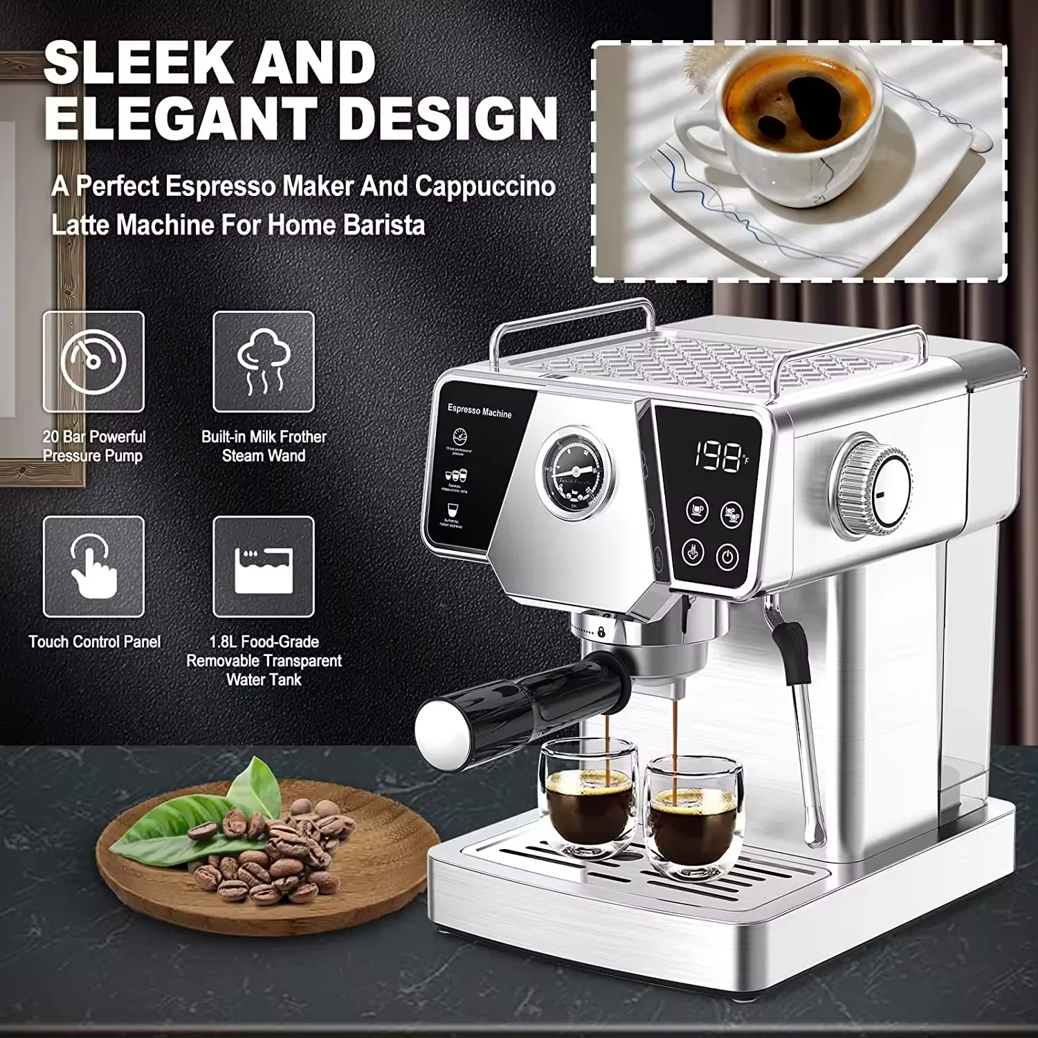 forProfessional Multifunctional 20 Bar Touch Screen Display Commercial Automatic Expresso Maker Coffee Machine