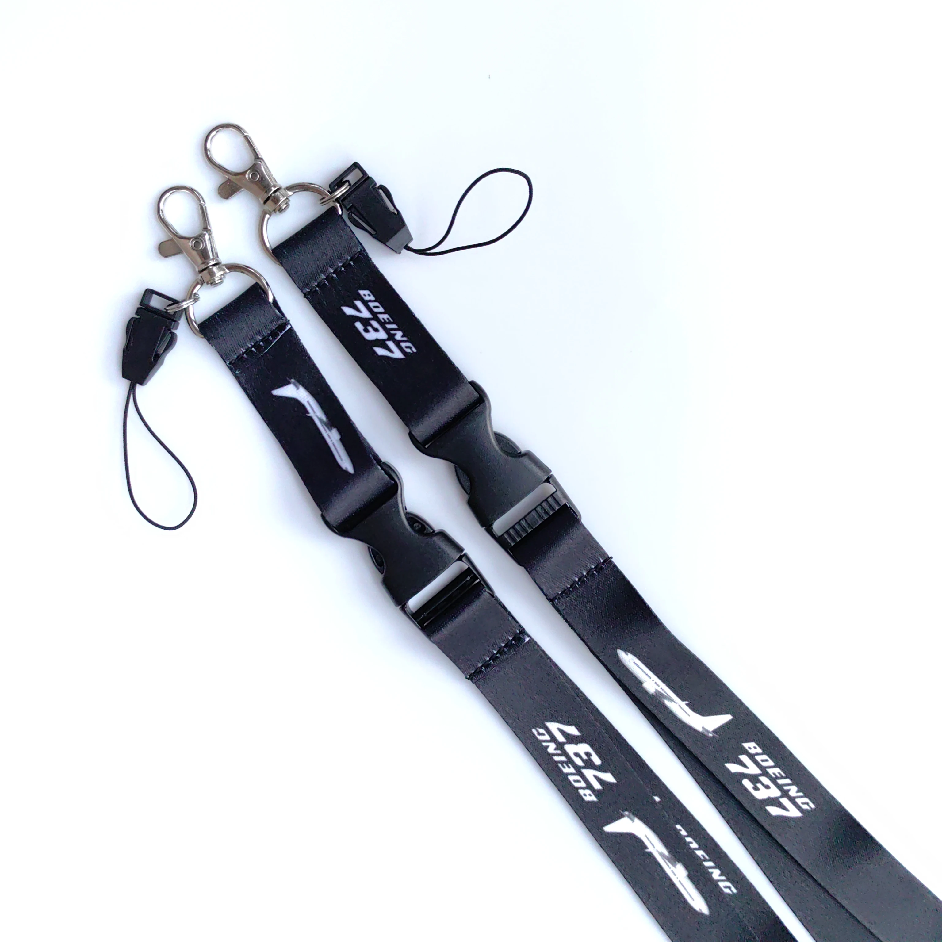 1PC Metal Hook With Clasp Polyester Lanyard 737 Black Boeing Aircraft Lanyard Keychain Suitable For ID Card