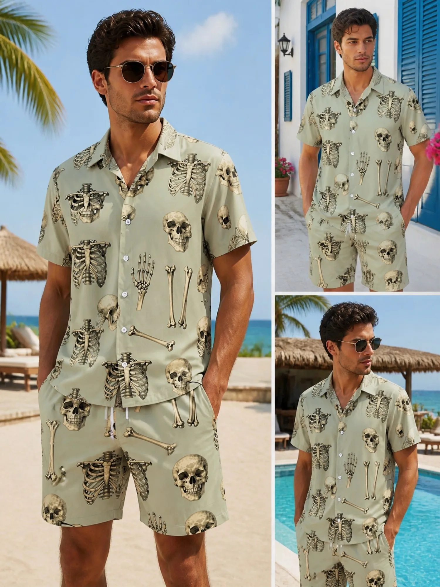 Ensemble chemise à manches courtes à fleurs et short à cordon de serrage pour homme, tenue décontractée de plage pour les vacances d'été, ensemble deux pièces décontracté pour la plage