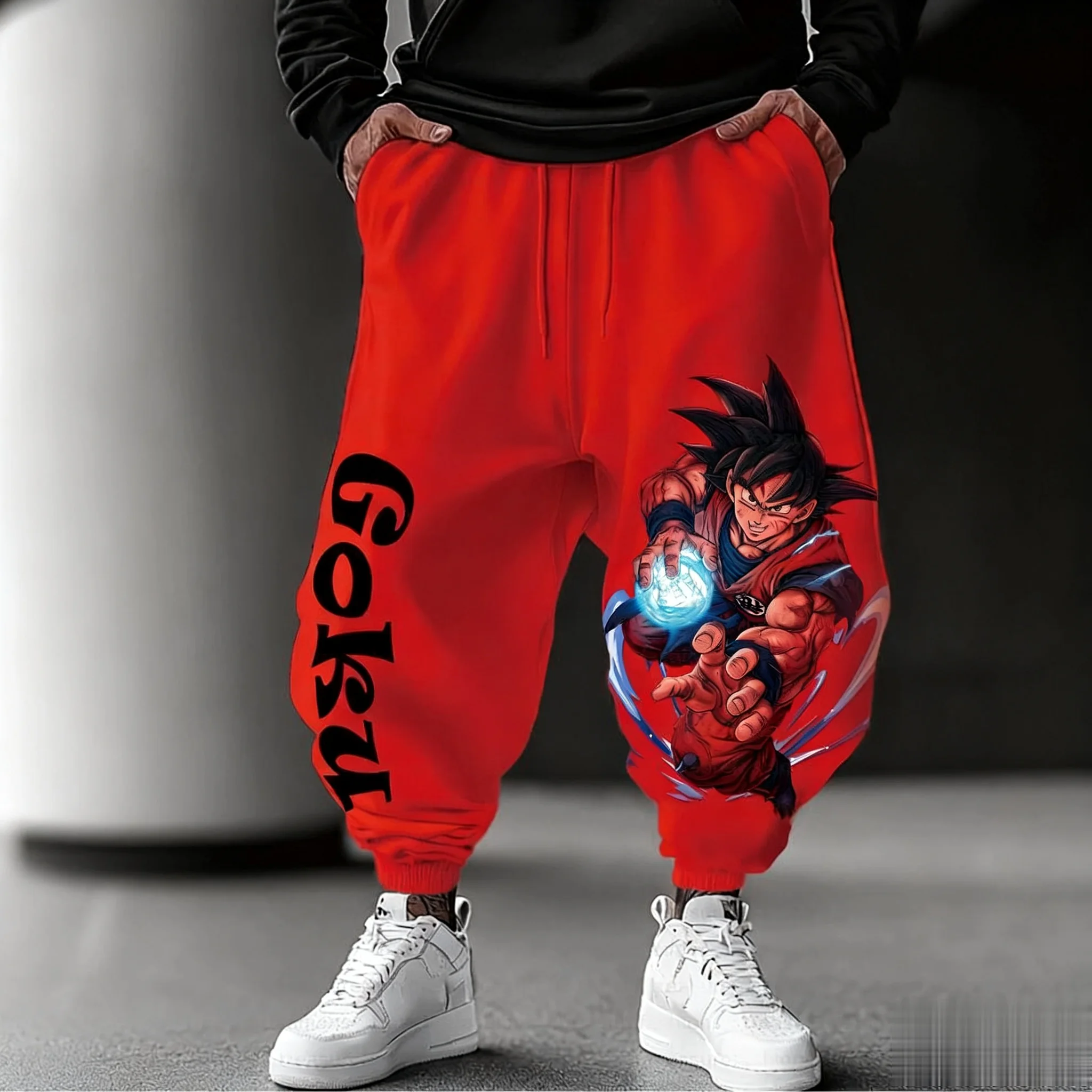 جديد لعبة دراغون بول جوكو الرجال Sweatpants الشارع الشهير Y2k فضفاض السراويل الرياضية غير رسمية الصيف الخريف موضة أنيمي طباعة الهيب هوب بنطلون