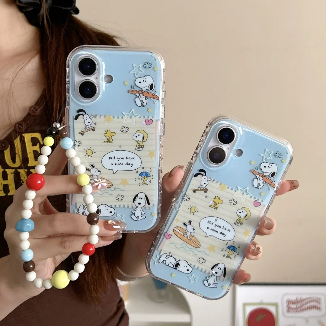 

Cartoon Snoopy Peanuts Phone Case with Lanyard for iPhone 15 14 13 12 Pro Max Plus lovely puppy animal Case Cover