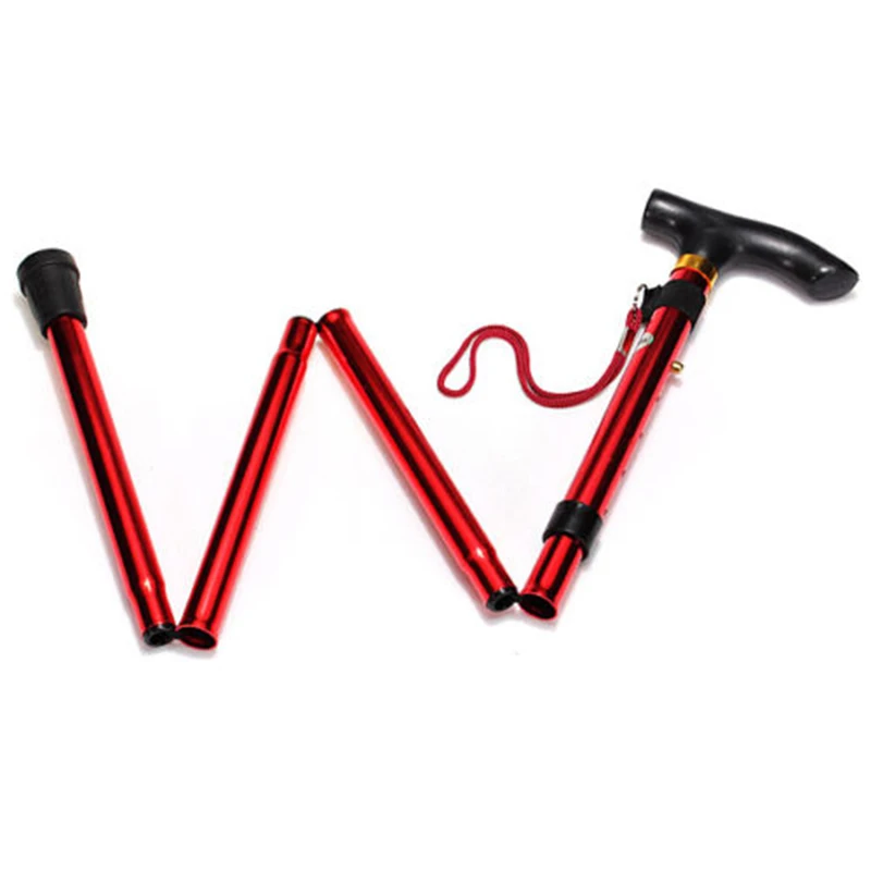 

T-handle Portable Easy Folding Walking Stick Adjustable Aluminum Alloy Trekking Stick Mountaineering Telescopic Cane Non Slip