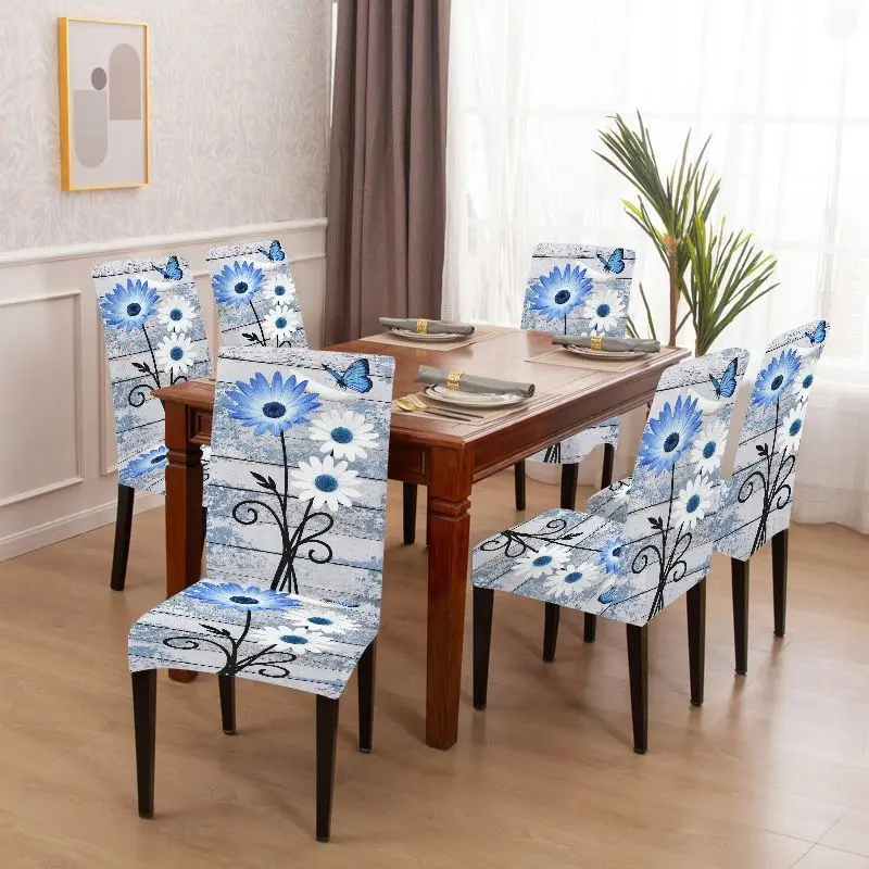 

Чехол для стула Parsons с 2D-принтом, в деревенском стиле, с синим узором из ромашек и бабочек, для ресторанов, моющийся, для отелей и банкетов