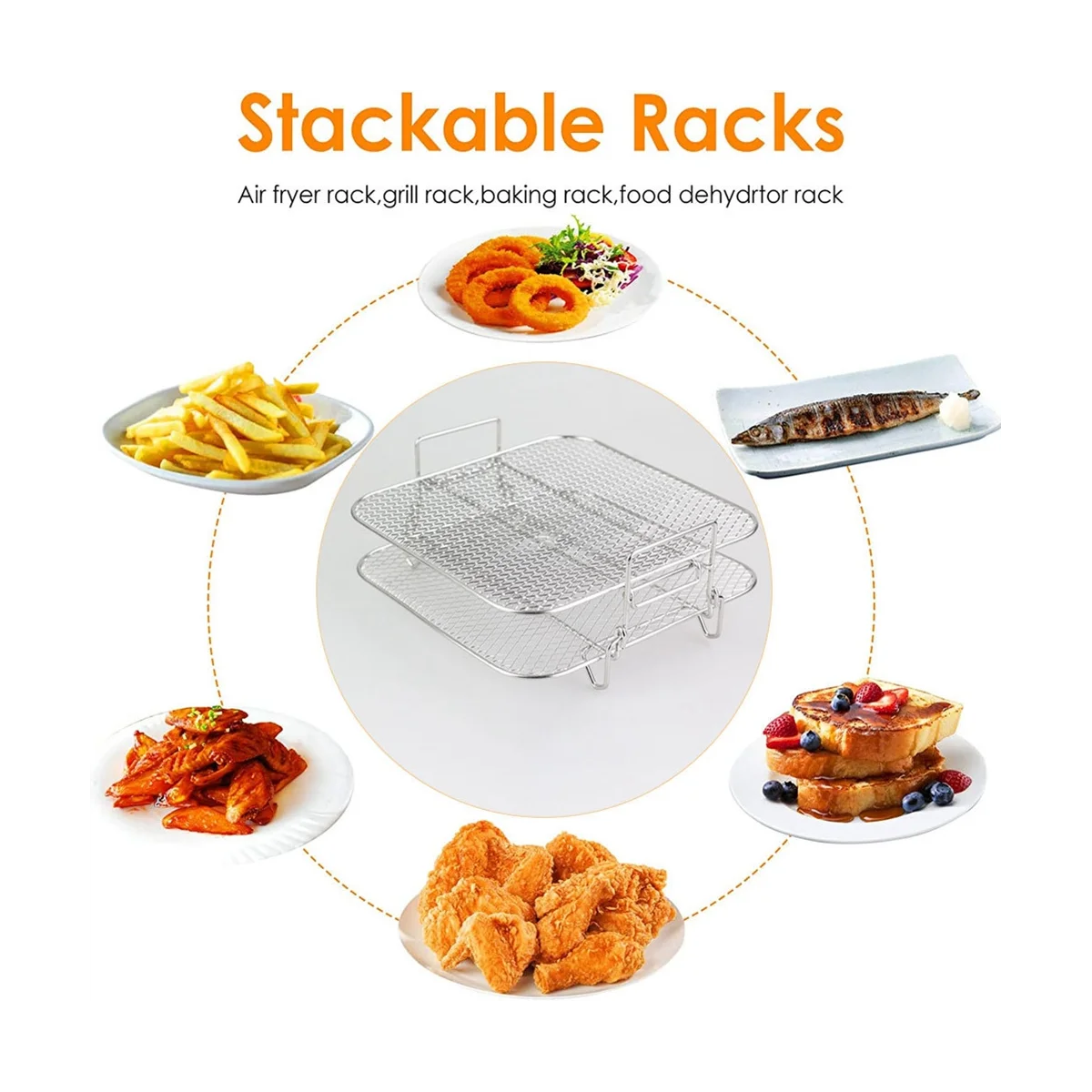 2-Layers Air Fryer Rack Stackable Grid Grilling Rack Stainless Steel for 4.2-5.8QT Air Fryer Kitchen Oven Steamer Cooker