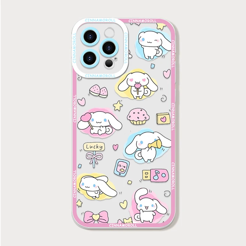 Чехол Sanrio Kuromi Cinnamoroll для iPhone 16, 15, 14, 11 Pro Max 13 12 Mini XR XS X 8 7 16 Plus SE 2020, прозрачный противоударный чехол для телефона