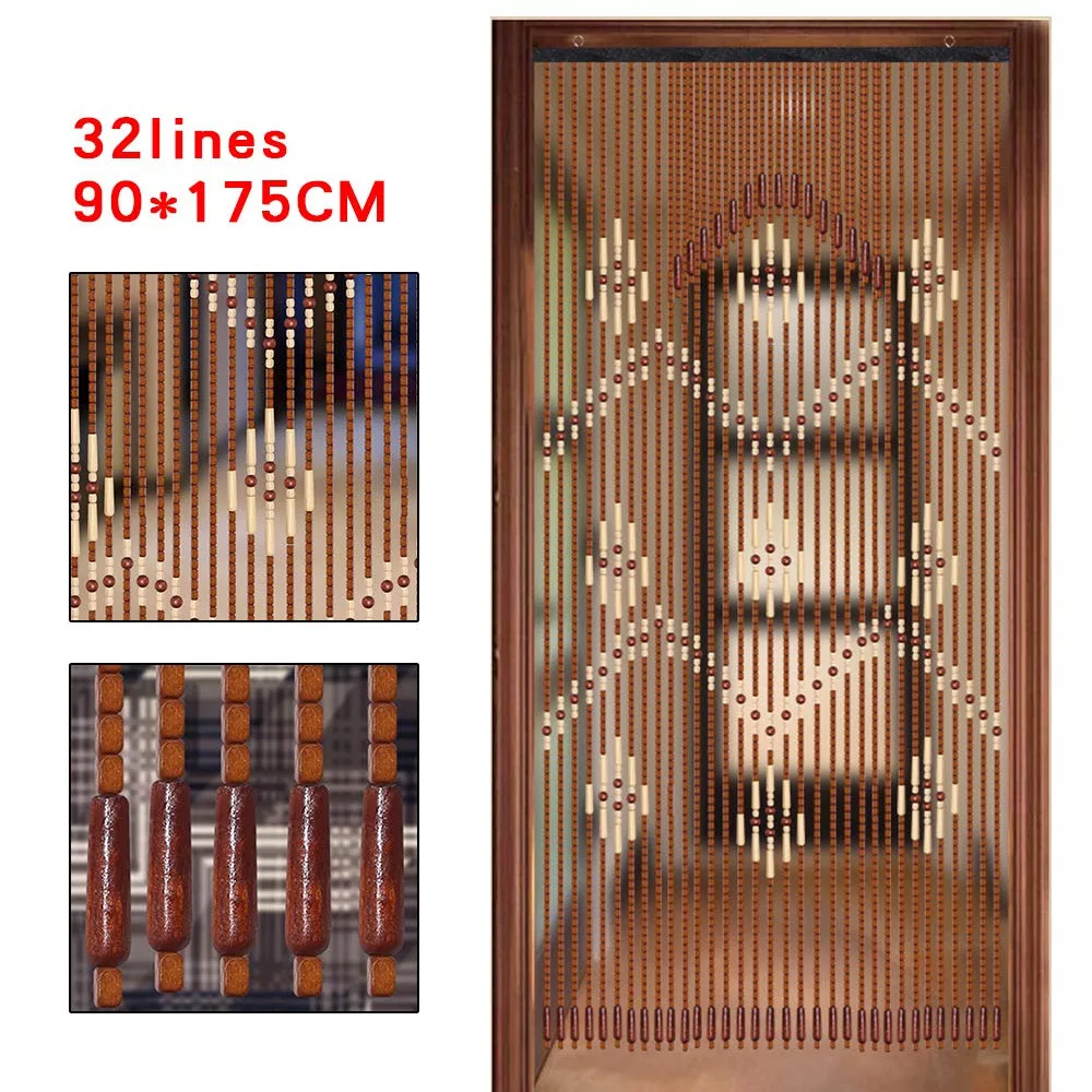 32pcs Beaded Natural Wood Bead Curtain Removable Entrance Partition Curtain Bamboo Doorway Bead Bohemian Curtain