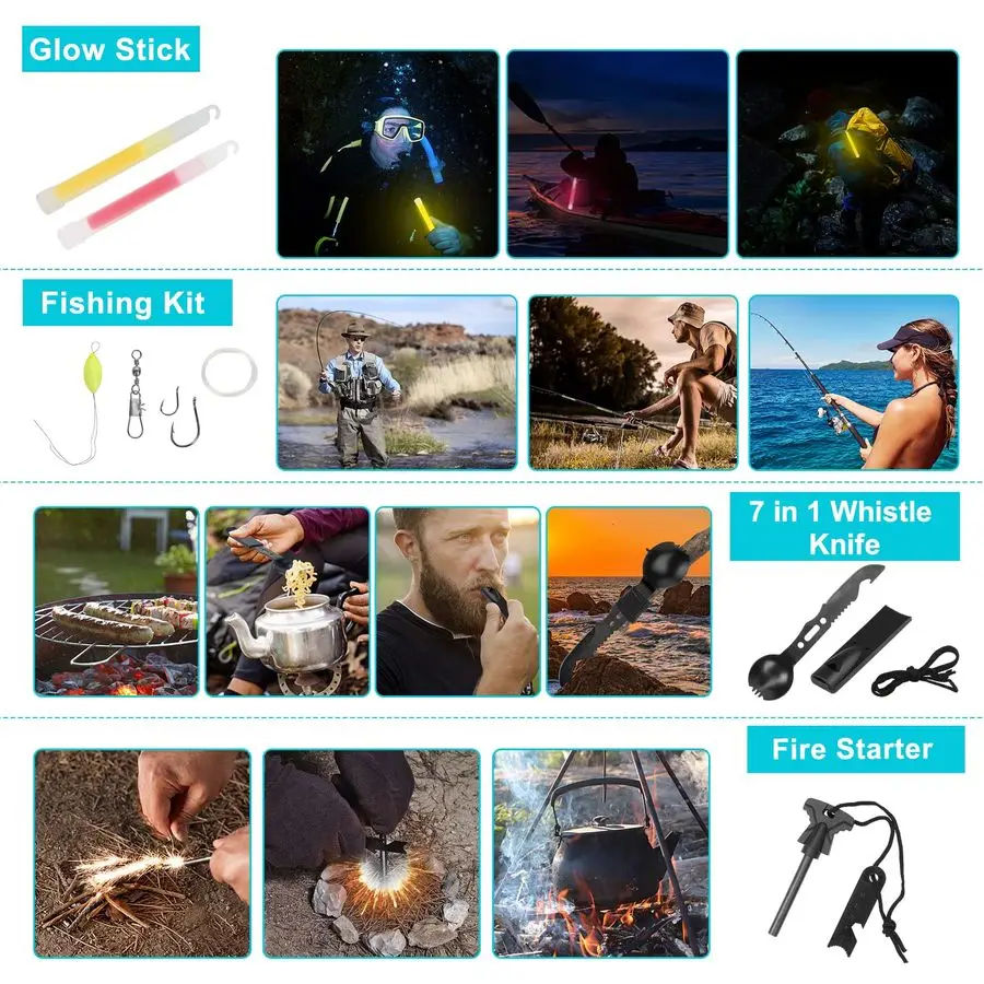 Kit professionale Gear e zaino da campeggio grande, kit di pronto soccorso per accessori per escursioni all'aria aperta