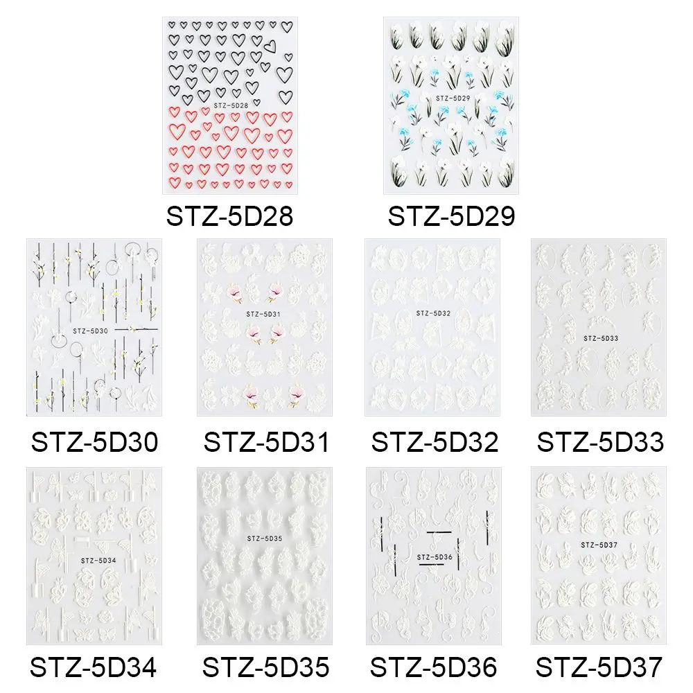 تصميم الزفاف الشارات المنزلق ذاتية اللصق 5D ملصقات الأظافر الزهور يترك تنقش #5