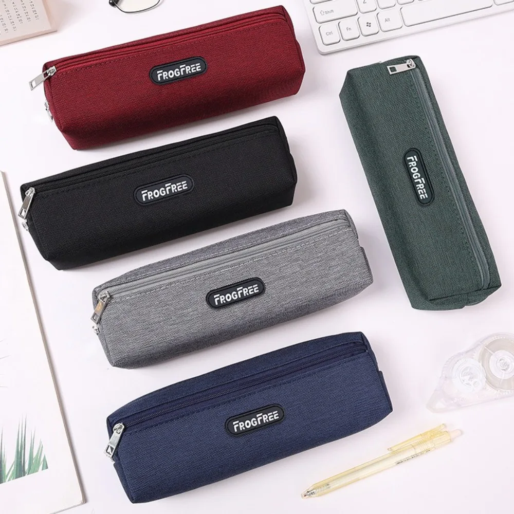 

New Canvas Pencil Case with Zipper Solid Color Pencil Bags Rectangular School Supplies Pen Storage Bag for Student Kids
