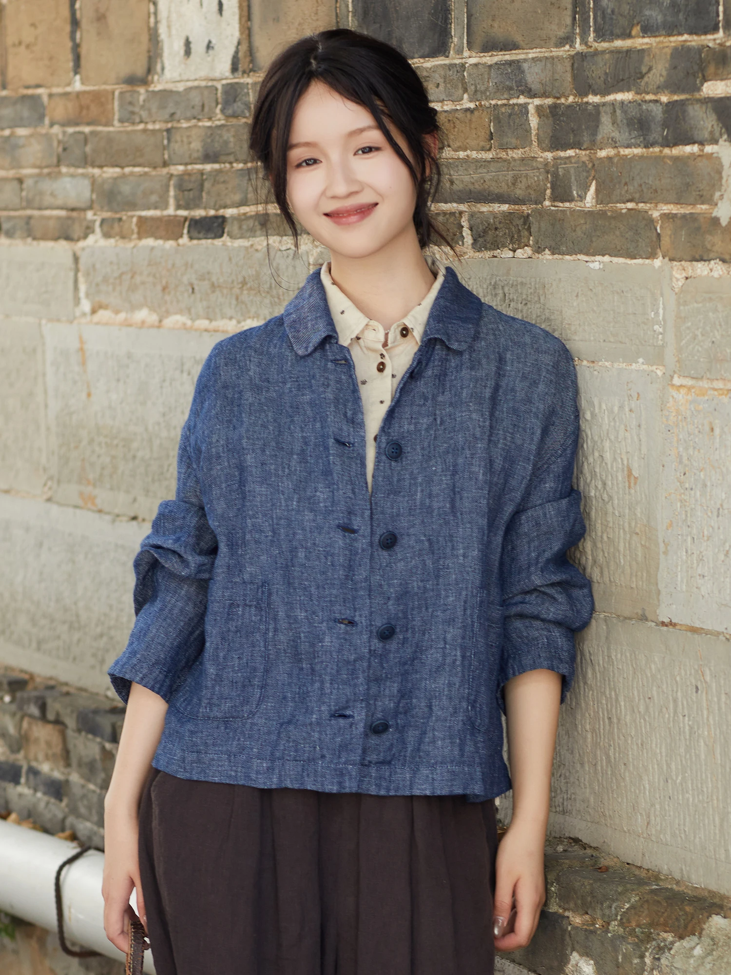 

Льняное пальто N87 от Wang Cheng: повседневное, свободного кроя, с длинными рукавами, женская джинсовая куртка, дышащая, комфортная, осенняя новинка