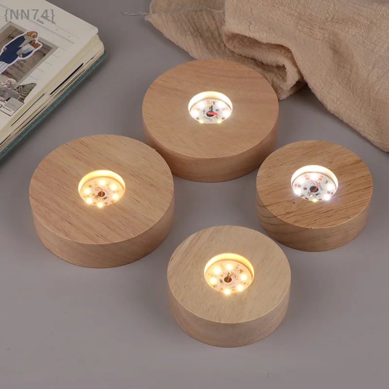 Minimalist Wooden LED Base, Portable Battery Operated Stand for Display or Night Light, Versatile Home Office Decor
