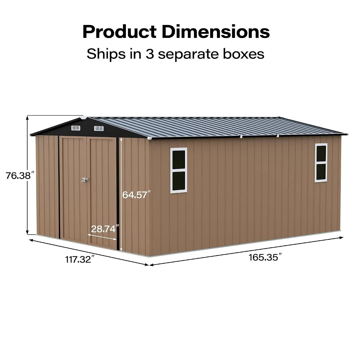 10x14 FT Outdoor Storage Shed with Windows, Steel Building with Lockable Doors, Gable Roof & Air Vent for Backyard, Customized
