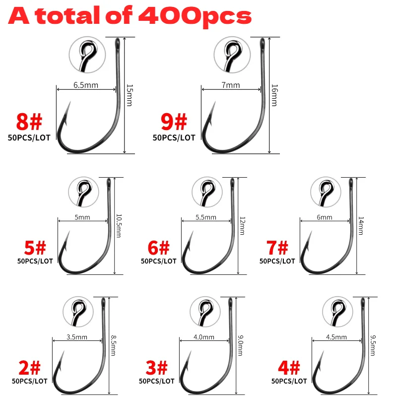 400PCS Octopus Circle Fishing Hooks,3 Assorted Size Kits High Carbon Steel Curved Back Fish Hook Fly Fishing Gear Accessories