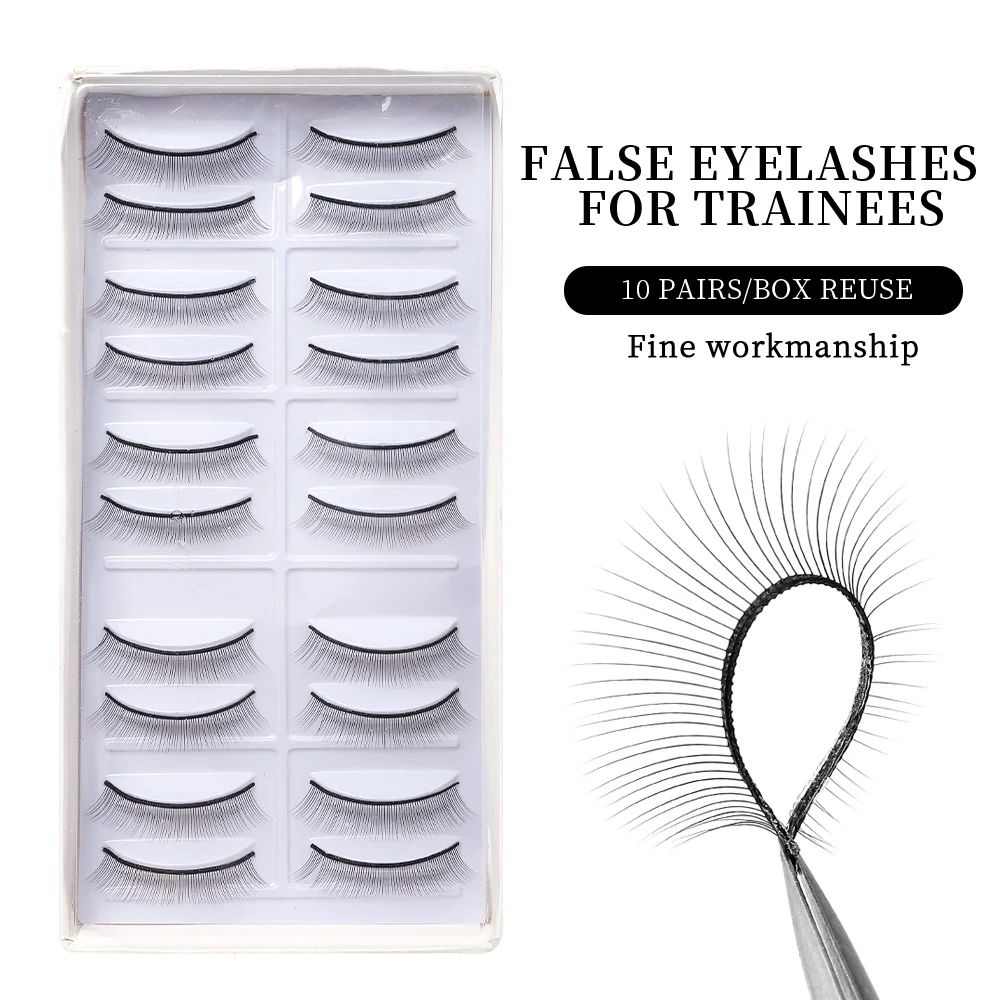 10Pair Makeup Training Lashes for Beginner False Eyelash Extension Practice Mink Lashes Full Strip Eyelashes Exercise Eye Beauty