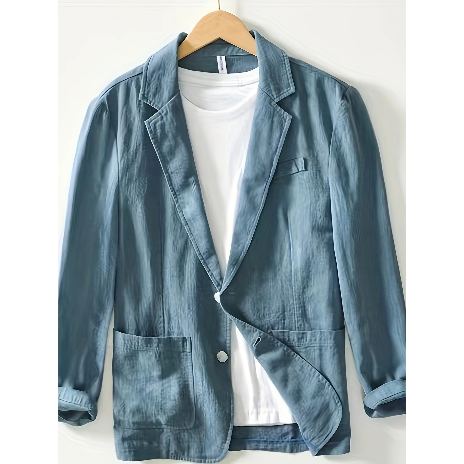 

Casual Cotton Linen Men's Slim Fit round Hemline Long Sve Zipper Closure Color Versatile All Seasons Jaet