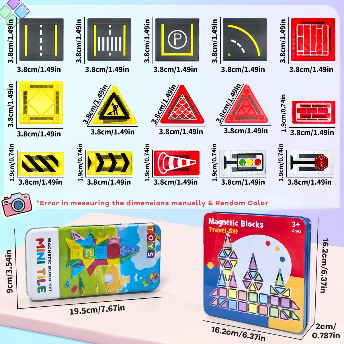Magnetyczny zestaw do budowy drog dla dzieci, zabawki, magnetyczne klocki konstrukcyjne, zabawki edukacyjne Montessori, 32/58 elementów z metalowym pudełkiem.