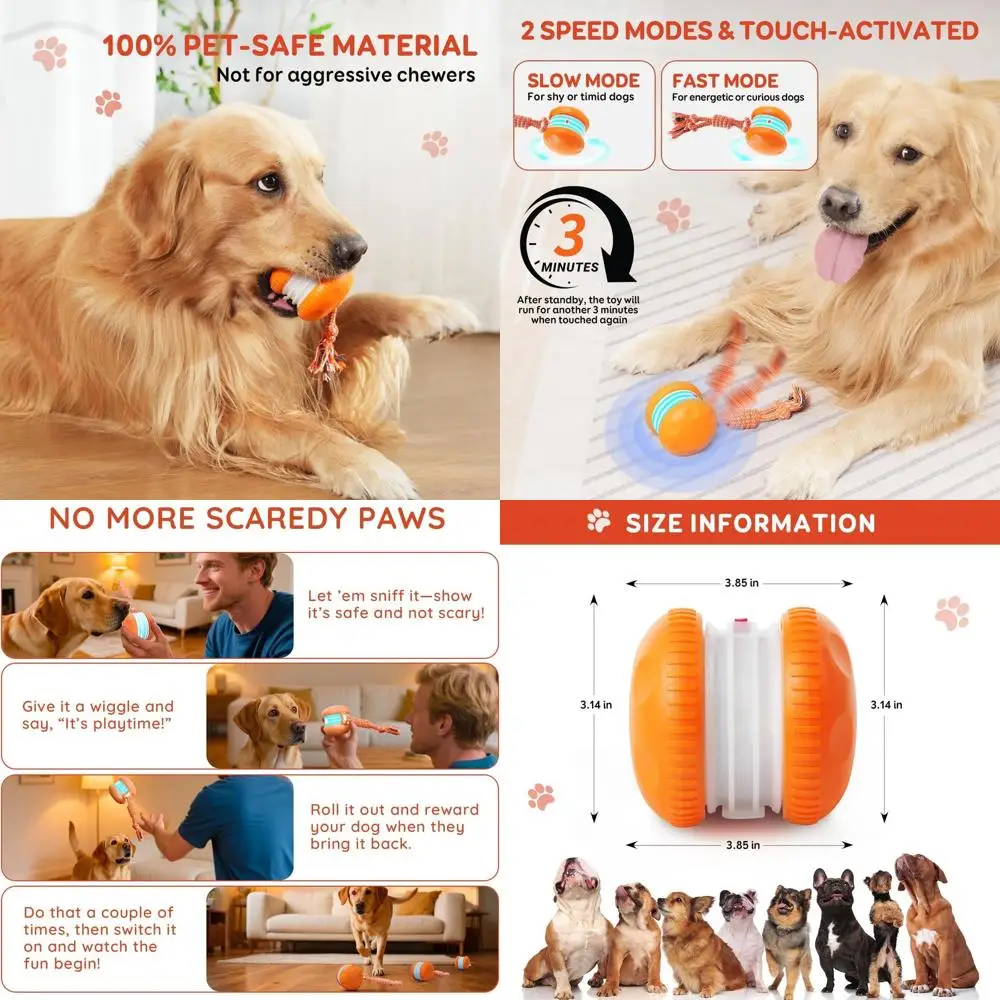 

Интерактивные игрушки для собак, электрическая игрушка для перемещения и катящих собак с случайной дорожкой и веревкой для маленьких, средних и больших собак, Motion-A