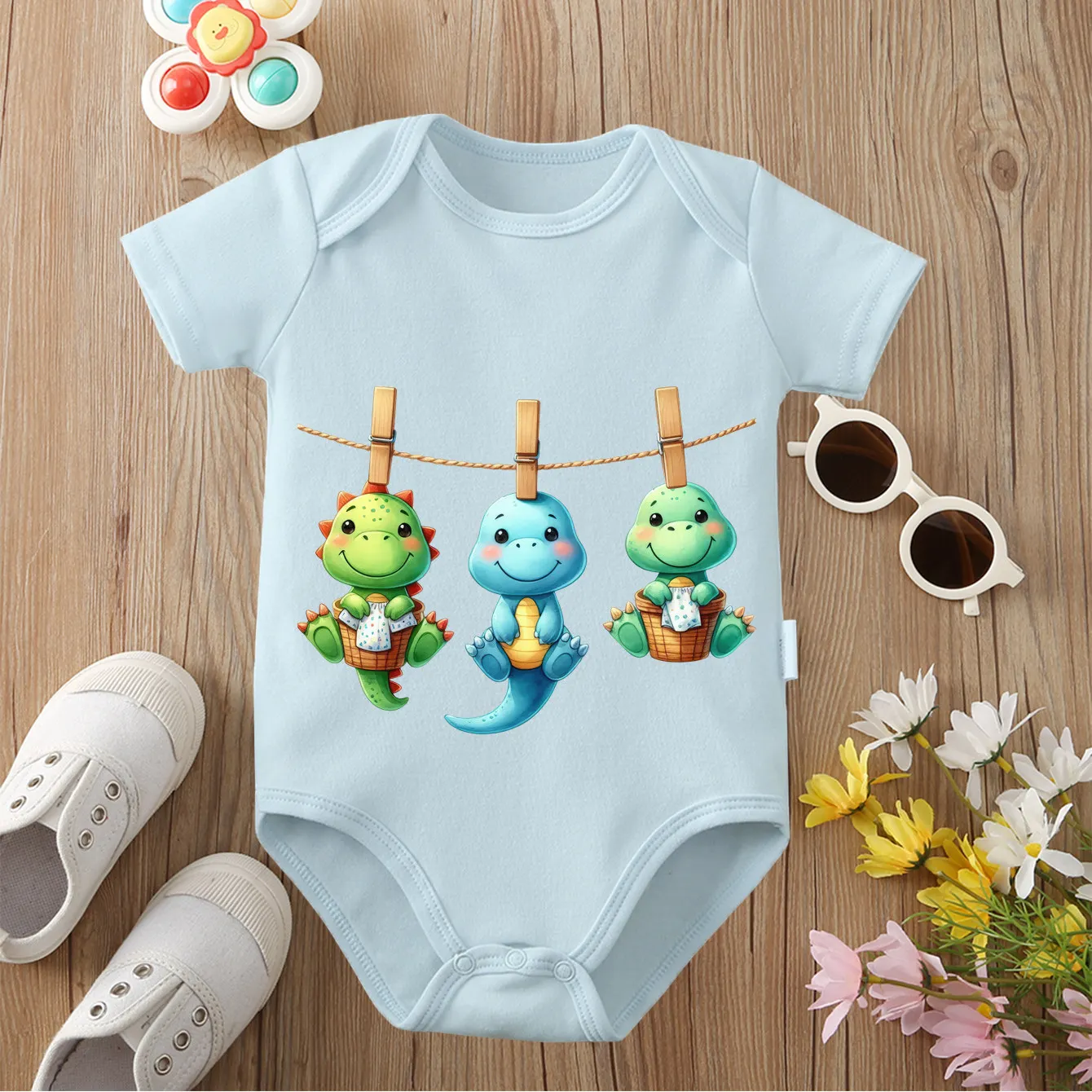 

Let's Sunbathe Together Toy Dinosaur Cloths 100% Cotton Comfortable Onesie Bodysuit for Baby Jumpsuit for 0 To 12 Months Newborn
