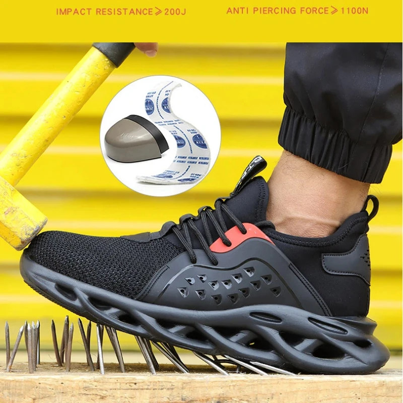 

Plus size 36-48 Men & Women Safety Shoes Outdoor Hiking Sneakers Steel Toe CaP Kevlar Insole for Safe Big Size Work Shoes