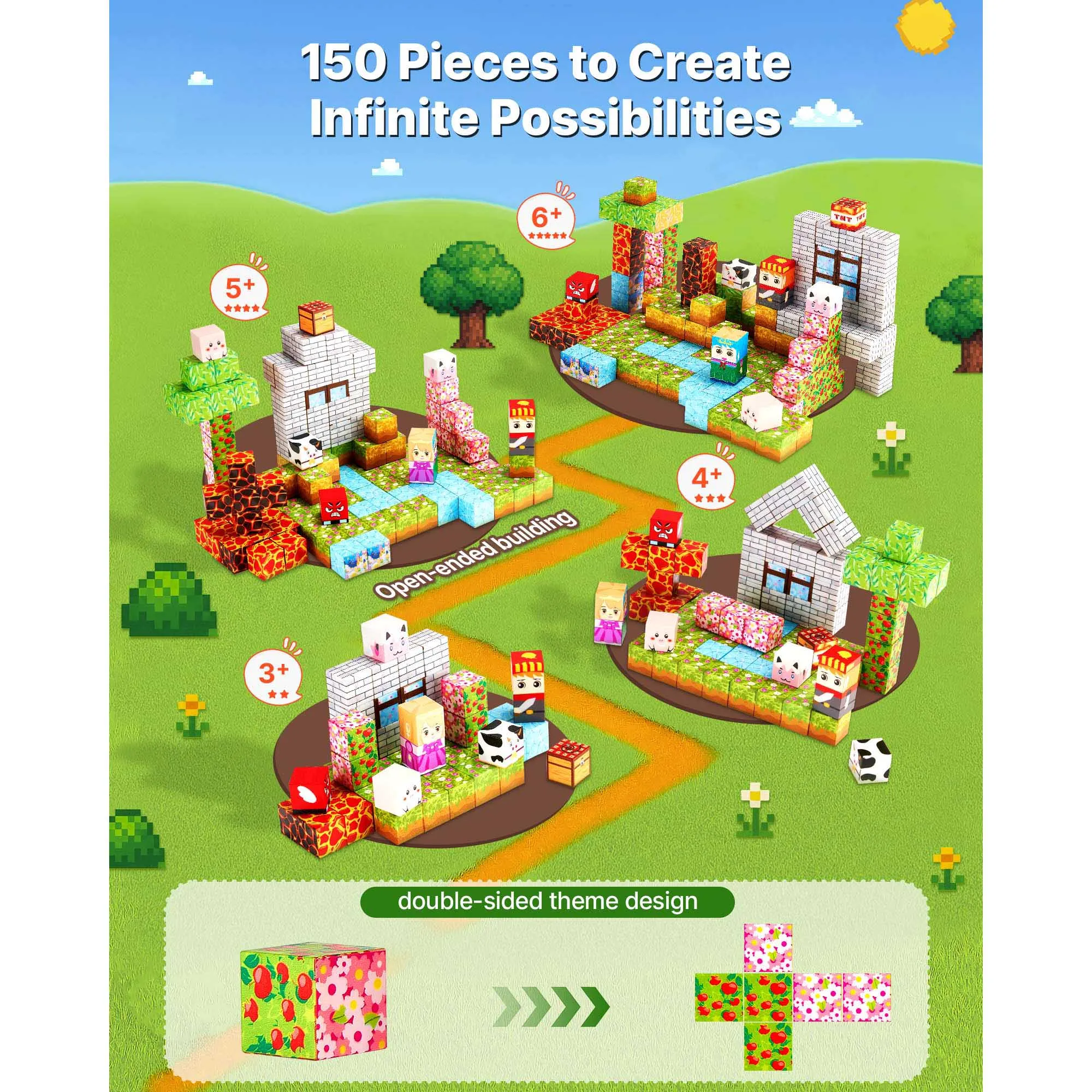 SucceBuy 150 قطعة كتل مغناطيسية مجموعة قلعة الغابات مكعبات بناء مغناطيسية ألعاب تراص البناء للأطفال هدية الكريسماس