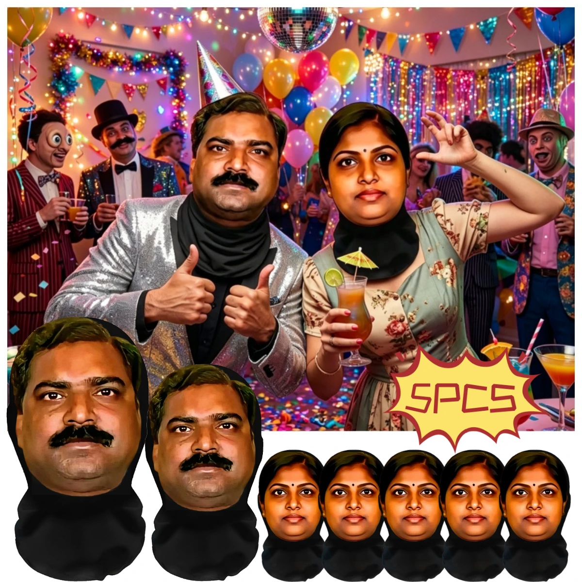 1/2/5PCS Indian-style 3D Party Realistic Mask Headgear, Abstract and Funny Cosplay Mask, Essential Equipment for Going Out MASKS