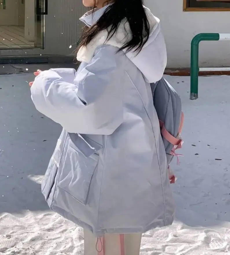 سترات نسائية بقلنسوة للخريف من الصوف المرقعة بأزرار ميدي وياقة واقفة للمدرسة الجامعية Preppy أنثوية فنية فريدة من نوعها OL