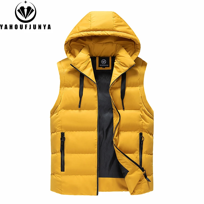 

Men Autumn Sleeveless Outdoors Casual Solid Warm Vest Men Winter Detachable Hooded Fleece Pocket Zipper Fashion Vest Male Coat