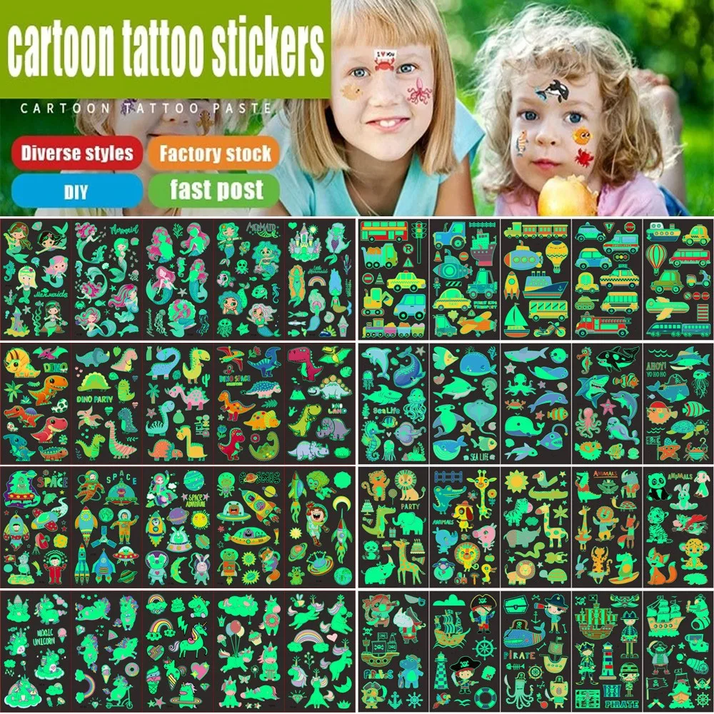 

5Pcs/set Cartoon Luminous Tattoo Sticker For Children Unicorn Stars Temporary Waterproof Tattoo Body Art Kid Cartoon Fake Tattoo