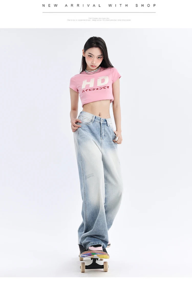 CHIC Ins Summer Autumn Vintage Bleached Women Denim Jeans Pants American Street  Girls Long Wide Leg Trousers Drop Shipping