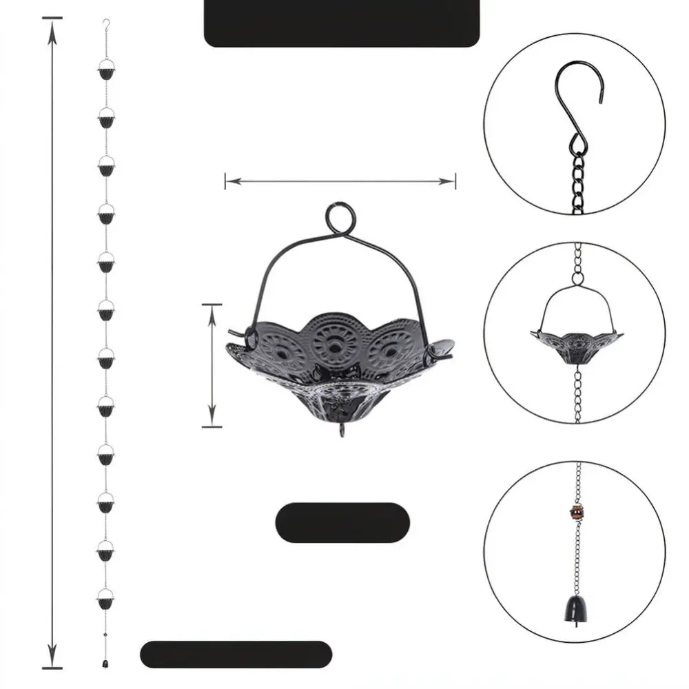 Iron Rain Chain For Outdoor Roof Drainage Decorative Garden Water Catcher Patio Landscape Ornament Alternative Gutter Extension