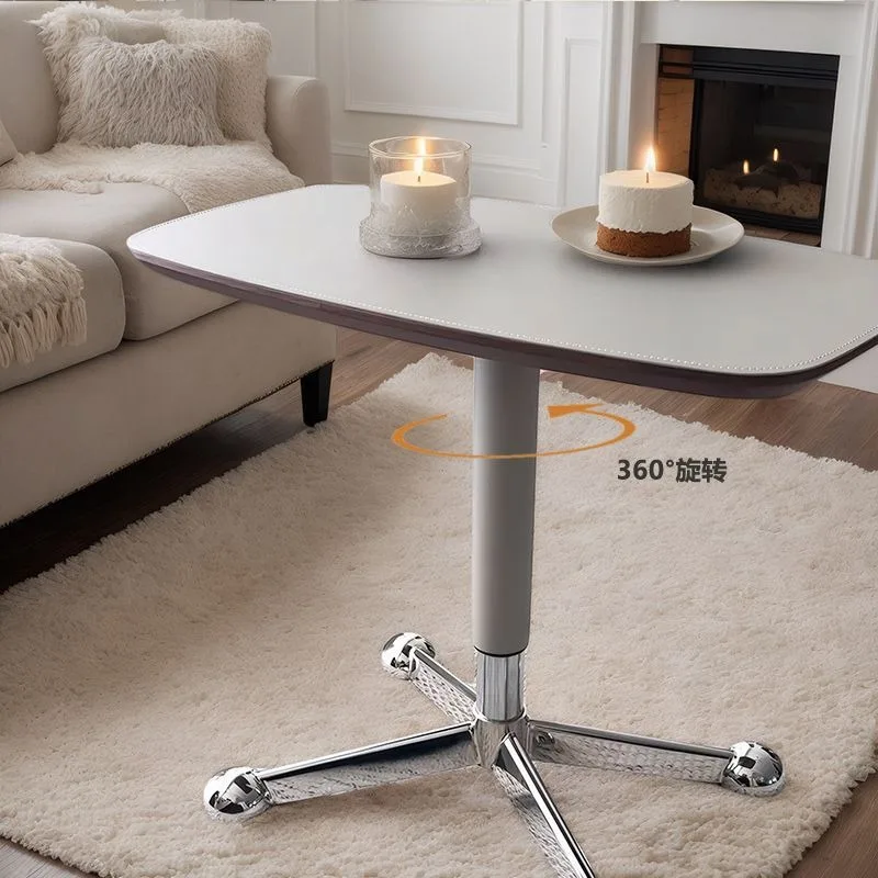 Mobile Side Table on Casters, Height Adjustable End Table with Lift Top, Minimalist Rolling Table, Space-saving Versatile Desk