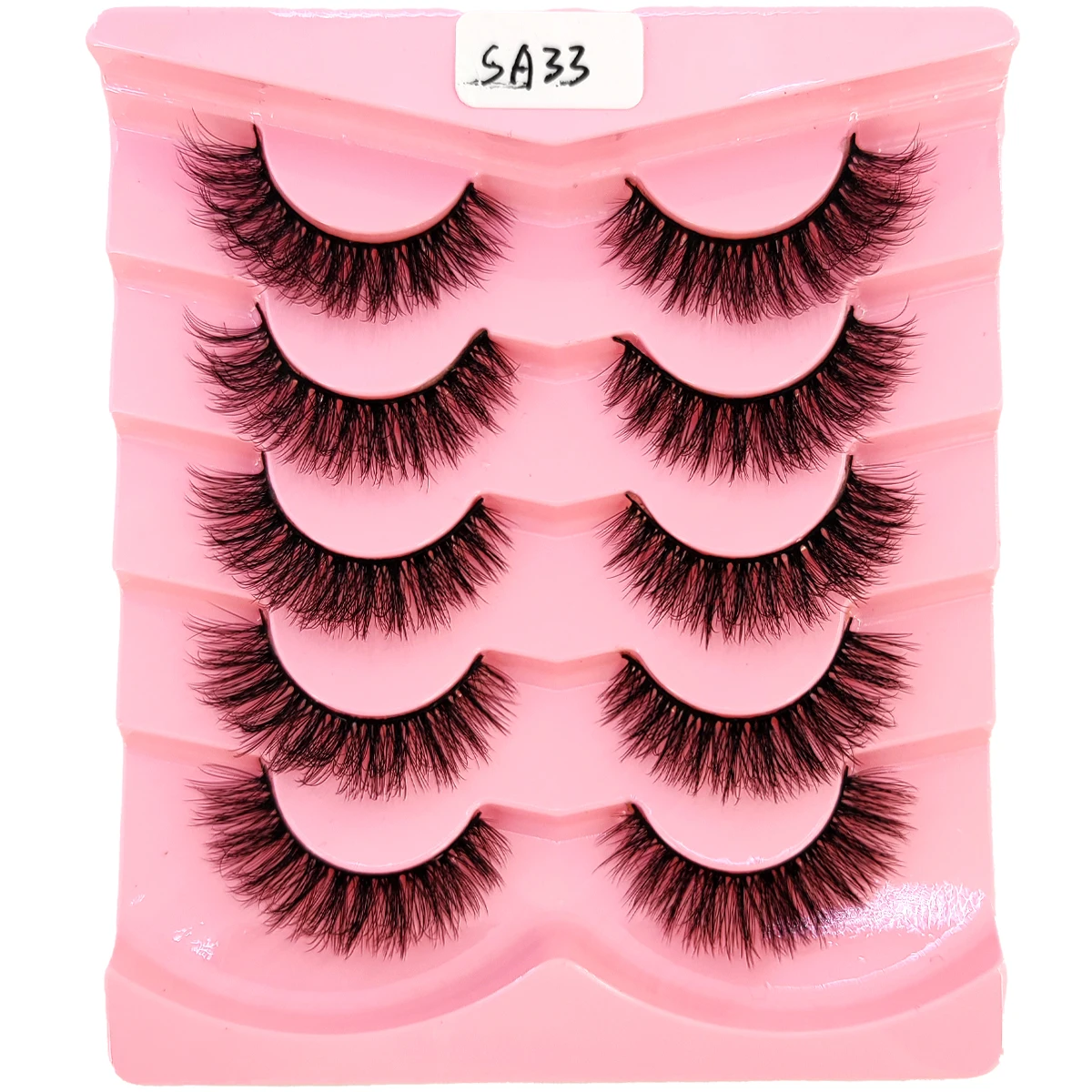 新しいミンクまつげ5ペア、インテリジェントな手作り、完全ナチュラル、短いつけまつげメイクアップ