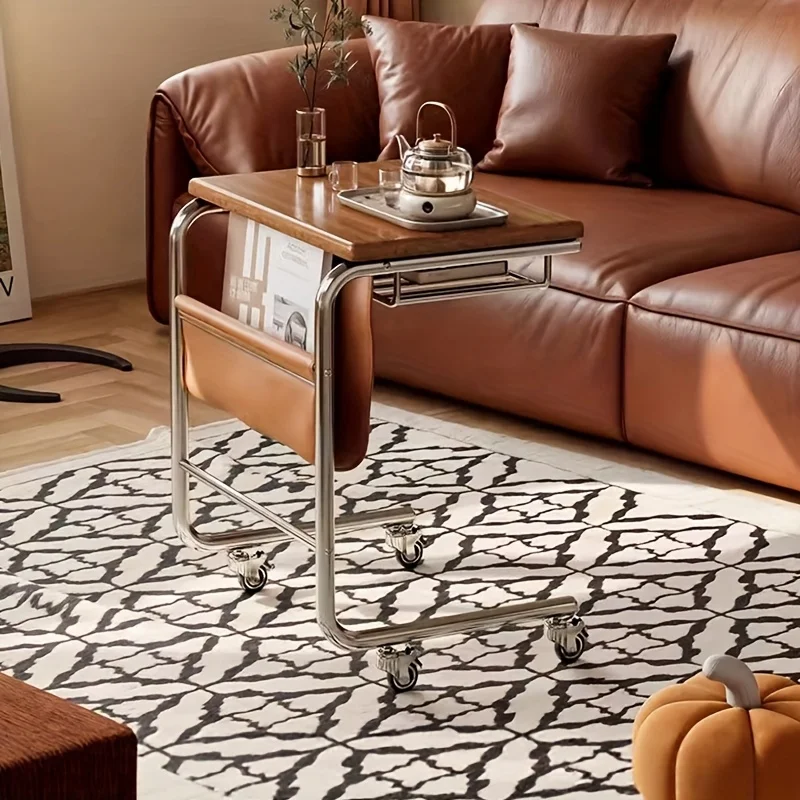 Multi-functional Folding Table with Wheels, Adjustable Height, and Storage Shelf—suitable for Bedrooms, Living Rooms