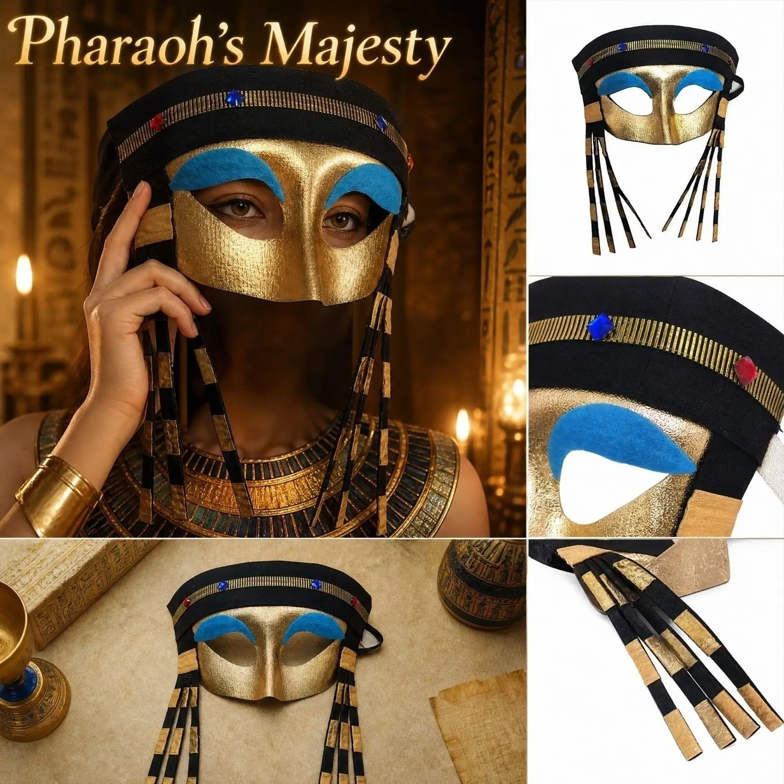 Halloween Cosplay Egyptian Pharaoh Mask, Stage Performance Costume Props Priest Cosplay Mask Props Party Costume Accessories