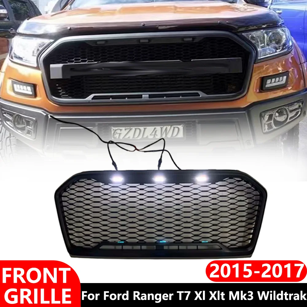 

Car Grid Front Grille For Ford Ranger T7 2015 2016 2017 XL XLT Mk3 Wildtrak Racing Grills Bumper Mesh Grill Car Styling