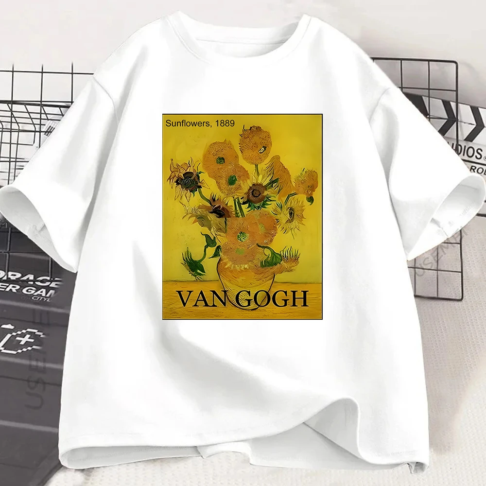 Fashion Oil Painting Graphic T-shirt Van Gogh Sunflower Print Tee Summer Casual Short Sleeve Streetwear Loose Fit Top Women