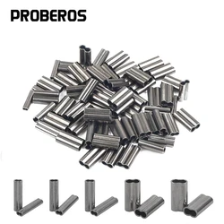 PRO BEROS 50Pcs Copper Double Barrel Crimp Sleeves Fishing Line Tube Connectors Crimping Loop for Leader Rigging Ferrule 0.8-2.0