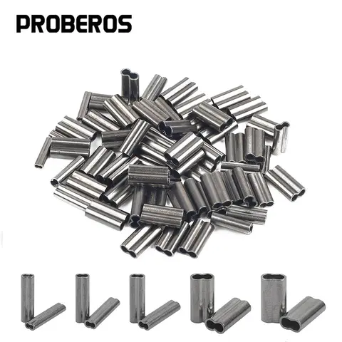 PRO BEROS 50Pcs Copper Double Barrel Crimp Sleeves Fishing Line Tube Connectors Crimping Loop for Leader Rigging Ferrule 0.8-2.0