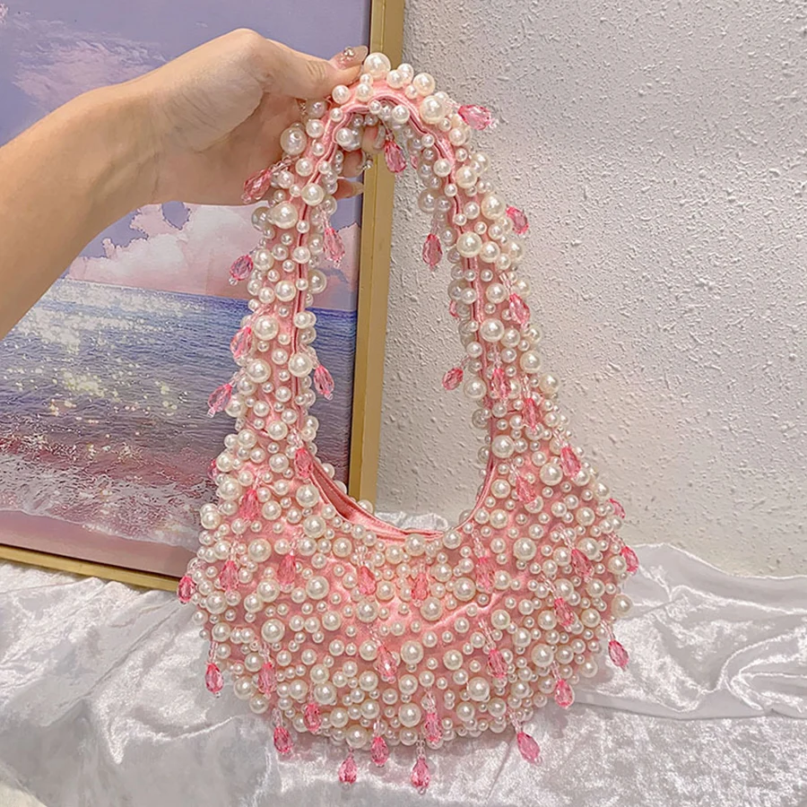 Sweet Fresh Cute Beaded Diamond Inlaid Shoulder Bag Messenger Bag Lady Banquet Underarm Bags Fashion Evening Shell Handbag Totes