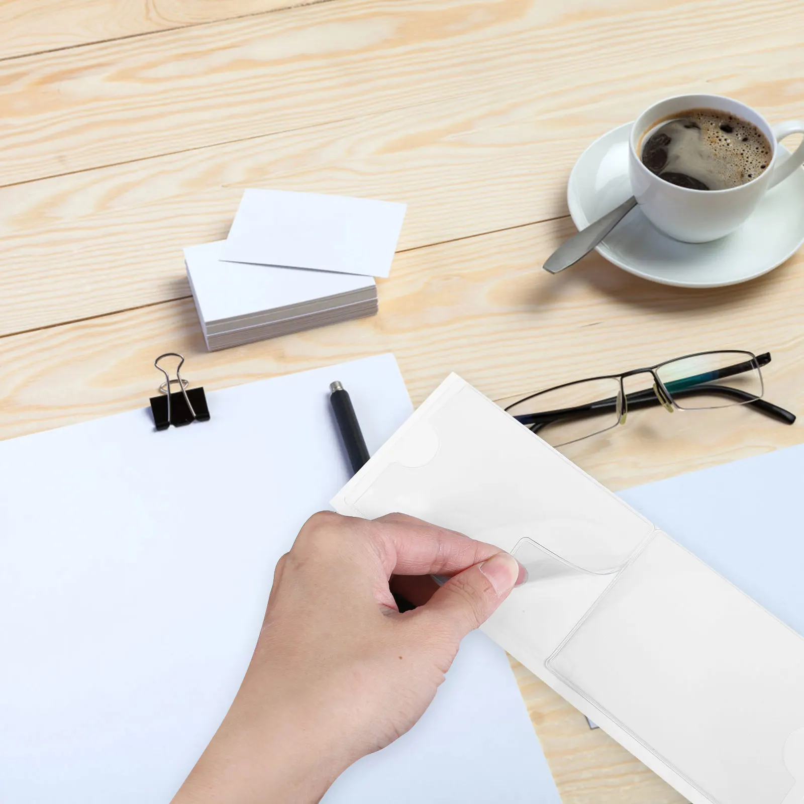 

50Pcs Transparent Self Adhesive Label Pockets Plastic Card Holders for Storage Bins Library Classroom Organizing Index Cards