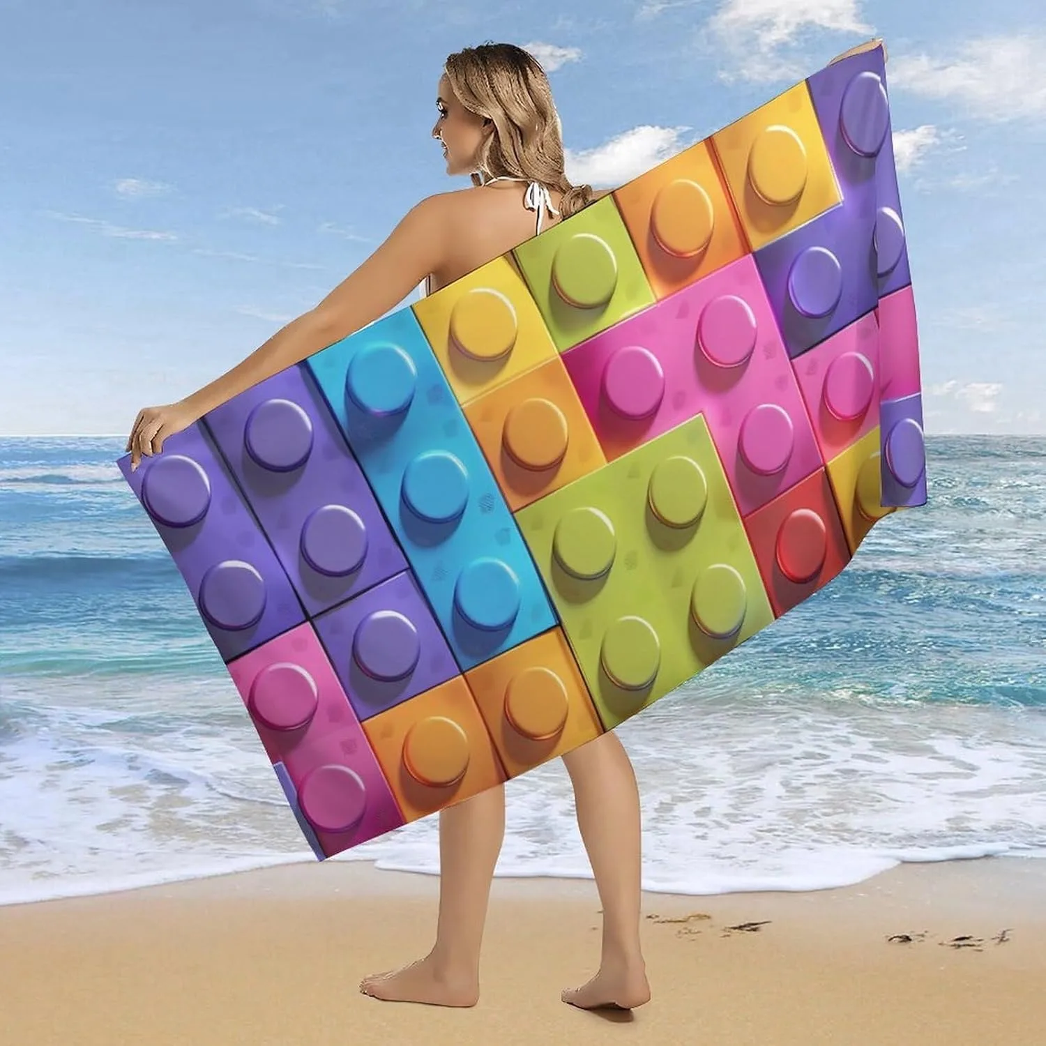 Building block Pattern Beach Towel for Family stuffs friends Gifts Quick-Dry Sand free For Bath Yoga Beach Camping Swimming GYM