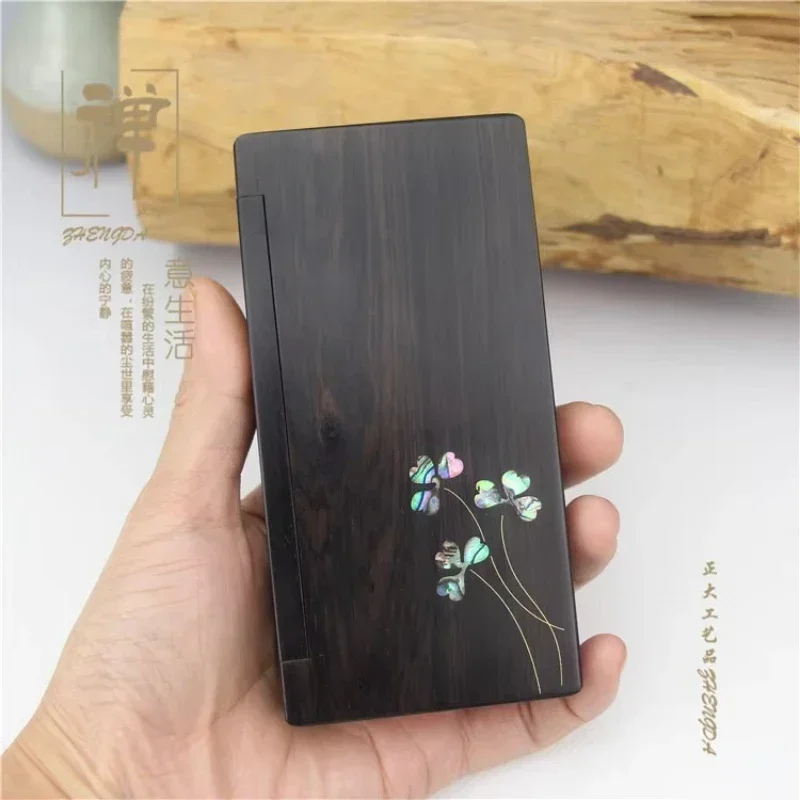 Black Ebony Wood Abalone Shell Inlay Incense Burner Box Travel Portable Short Stick Holder Aromatherapy Censer Home Decor