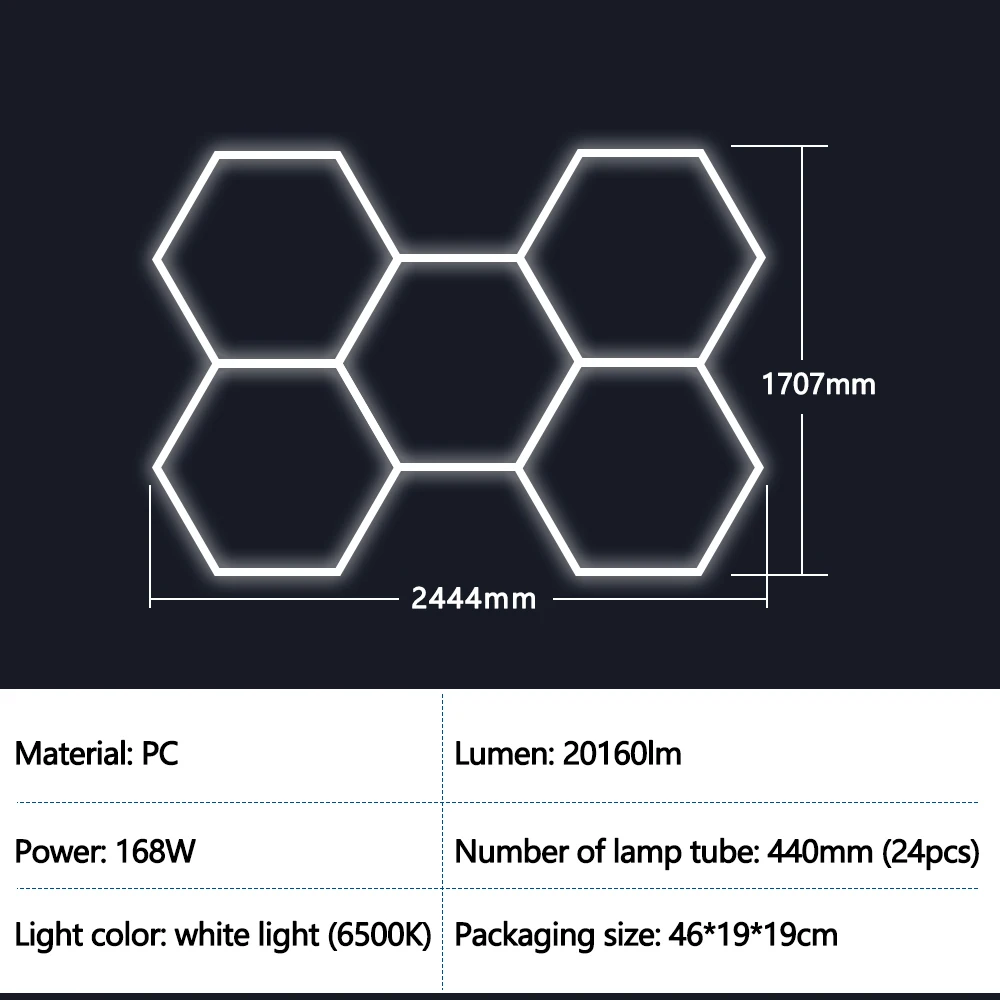 Zeshoekige garageverlichting roosters LED plafondlamp 6500K superheldere honingraatverlichting plafond voor magazijn autowerkplaats tentoonstellingshal