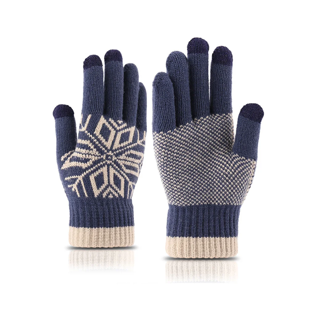 

Knitted Jacquard Thicken Gloves Blue Men Outdoor Screen Anti-Slip Windproof Gloves for Screen Touch