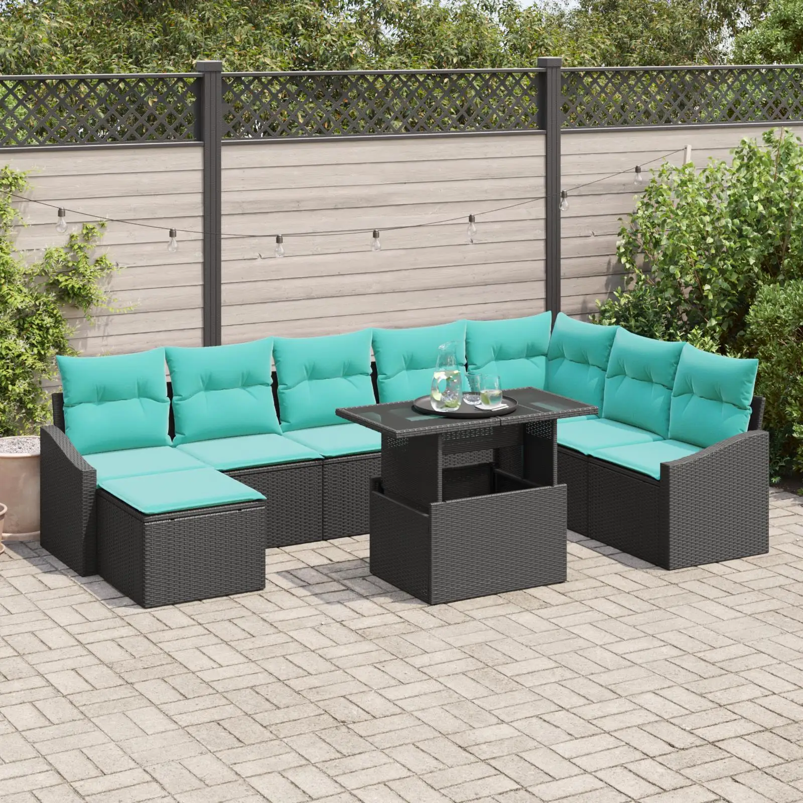 

9 Piece Outdoor Rattan Sofa Set with Cushions Black Patio Furniture Garden Seating